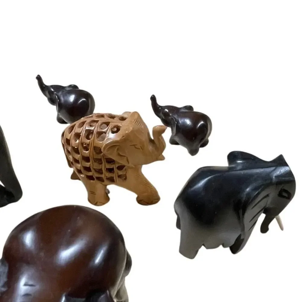 Vintage Set of 8 Elephants Marble Soapstone Handmade Figurines Good Condition